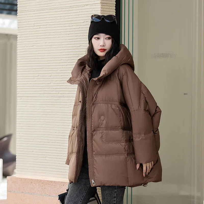 ฤดูหนาวผู้หญิงลงเสื้อแจ็คเก็ตParker CoatหลวมHooded Design 2024 ใหม่ส่วนความยาวปานกลางลําลองผู้หญิงเสื้อ