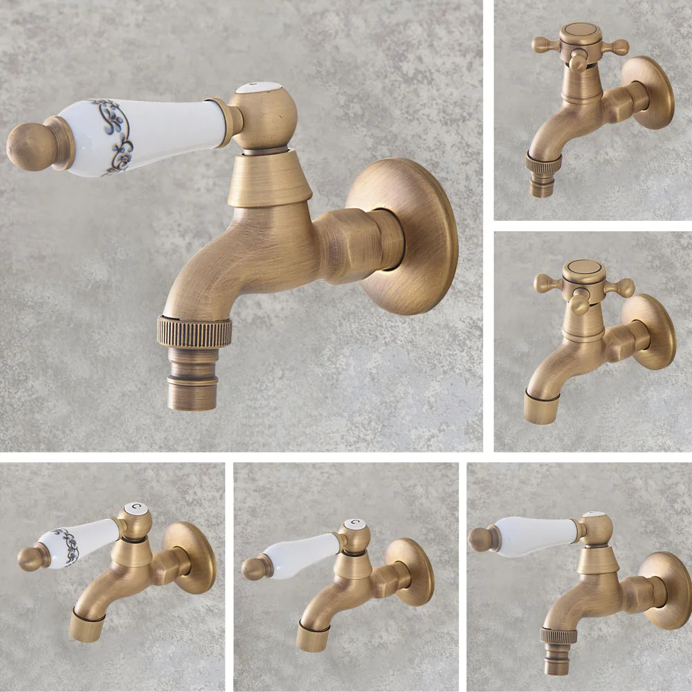 Anituqe Bronze เครื่องซักผ้าก๊อกน้ํากลางแจ้ง,VINTAGE Garden Bibcock TAP ติดผนัง Mop ทองเหลือง Zzh303