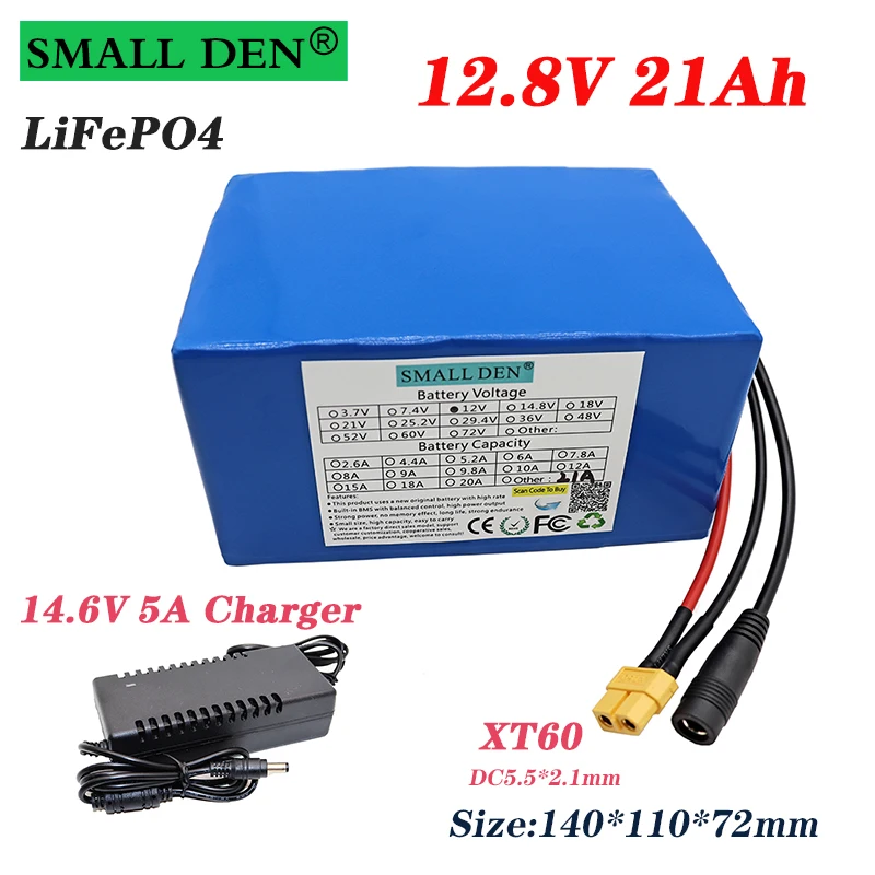 

New 12.8V 21Ah 32700 Lifepo4 rechargeable battery pack 4S3P 12V electric boat uninterruptible power supply +14.6V 5A charger