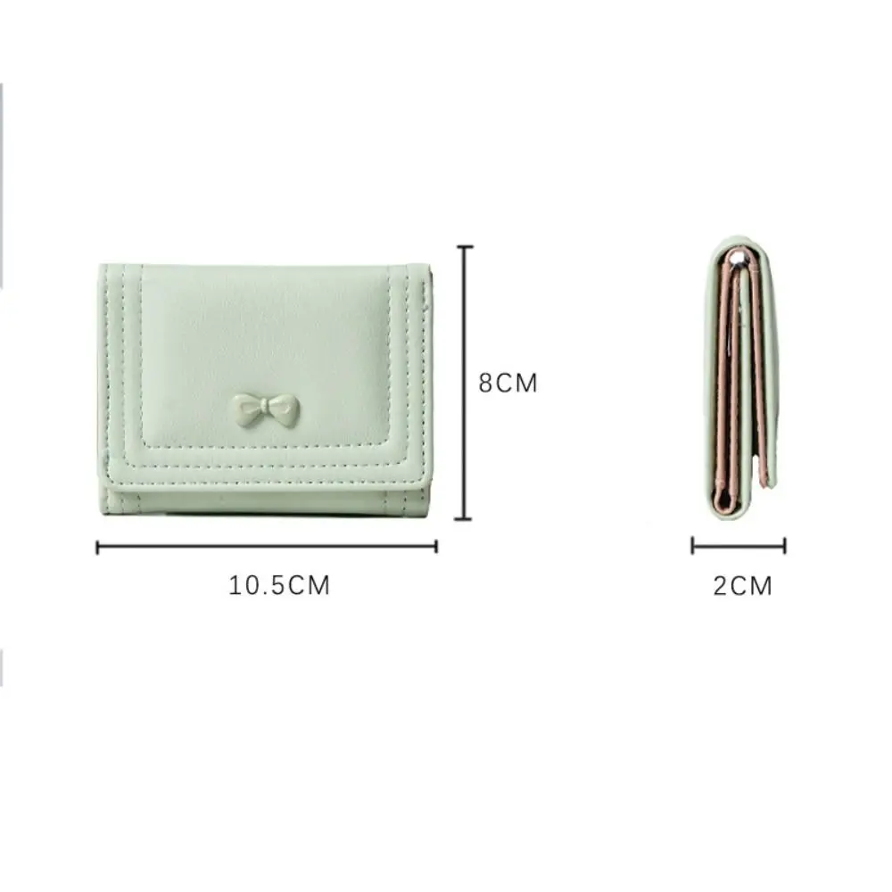 New Bowknot Short Wallet PU Leather Large Capacity Coin Purse Solid Color Mini ID Card Holder for Women