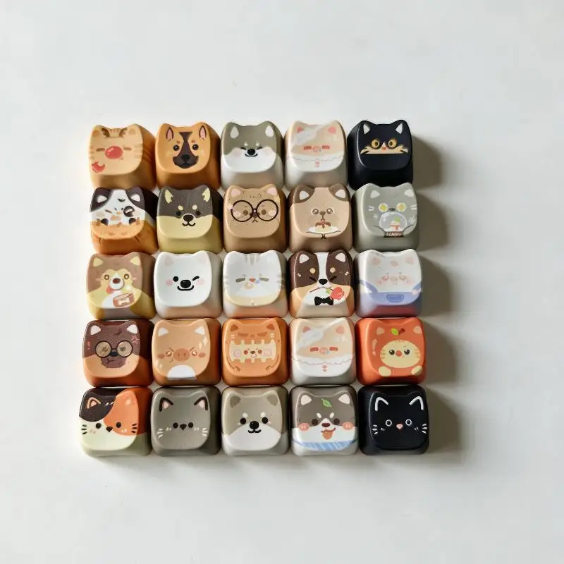 5/10Pcs Kawaii Cute Cat Dog Meow Head Keycap For Mechanical Keyboard Decompression Button Anxiety Relief Gifts
