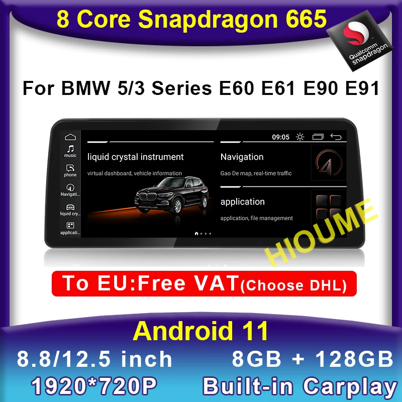 

Video CarPlay 8.8" 12.5" Snapdragon Android 11 Car Multimedia DVD Player GPS For BMW 5 series E60 E61 E62 E63 3 series E90 E91