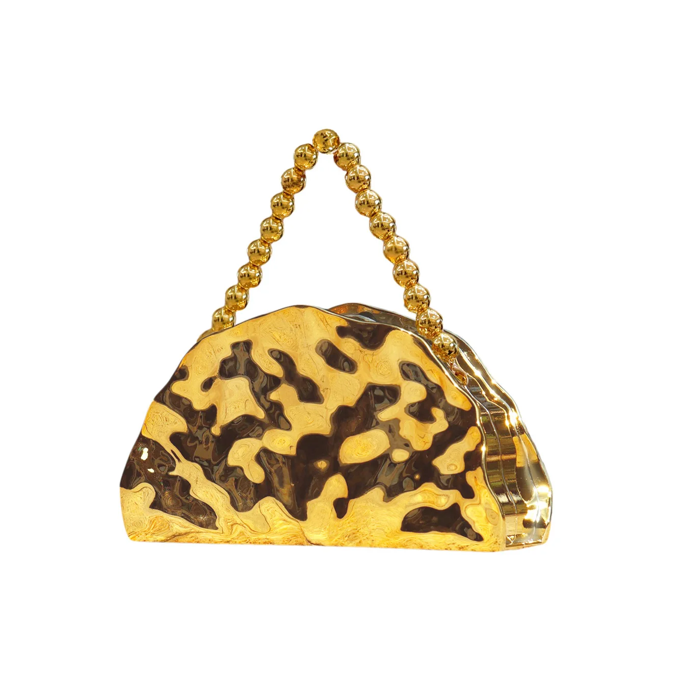Gold Handbag Electroplated Acrylic Fan-Shaped Clutch Bag Women's Bag Evening Party Bag with Chain Messenger Strap Bag