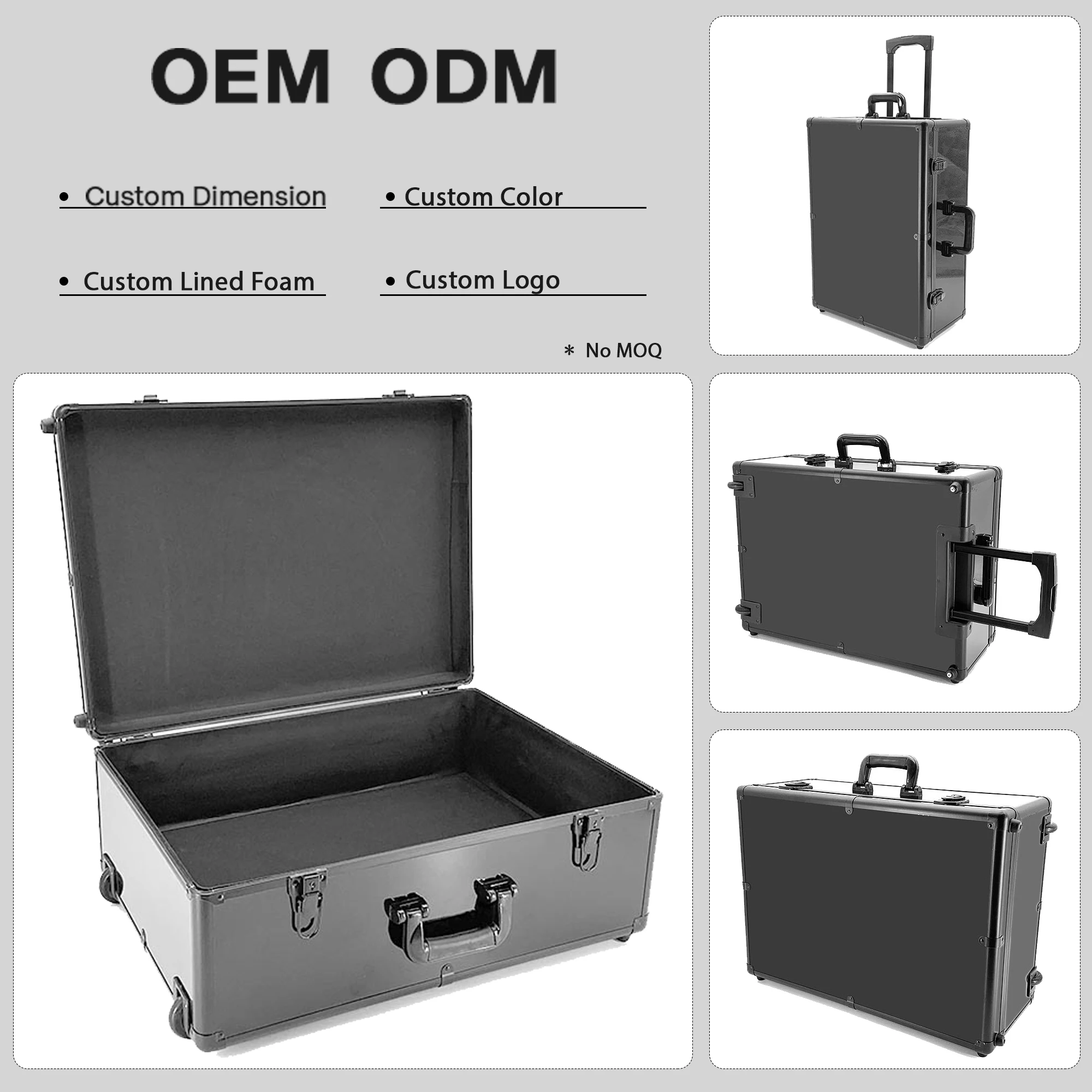 High Quality Custom Aluminum Tool Trolley Case with Hard Metal Frame Handle Wheels OEM Support Inside Padding Foam & Dimension