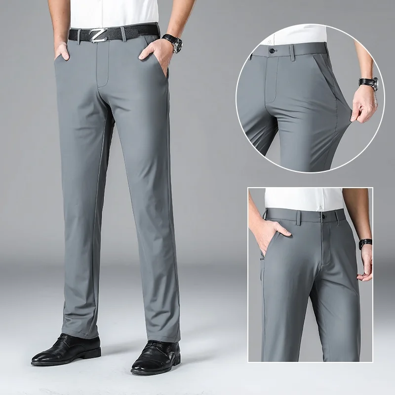 2024 Summer Casual Pants Men's Slim Fit Business Elastic Jogging Straight Leg Pants Korean Black Grey Blue Pants Men's