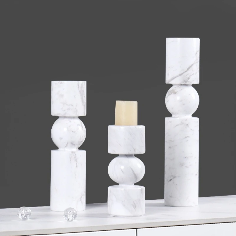 

European light luxury natural marble, candlestick model room hotel home, living room entrance desktop soft decoration ornament
