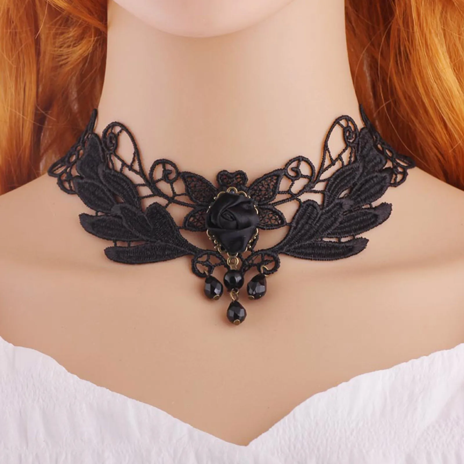 Gothic Black Lace Neck Choker Necklace Vintage Victorian Women Chocker Steampunk Jewelry Holiday Party Cosplay Accessories
