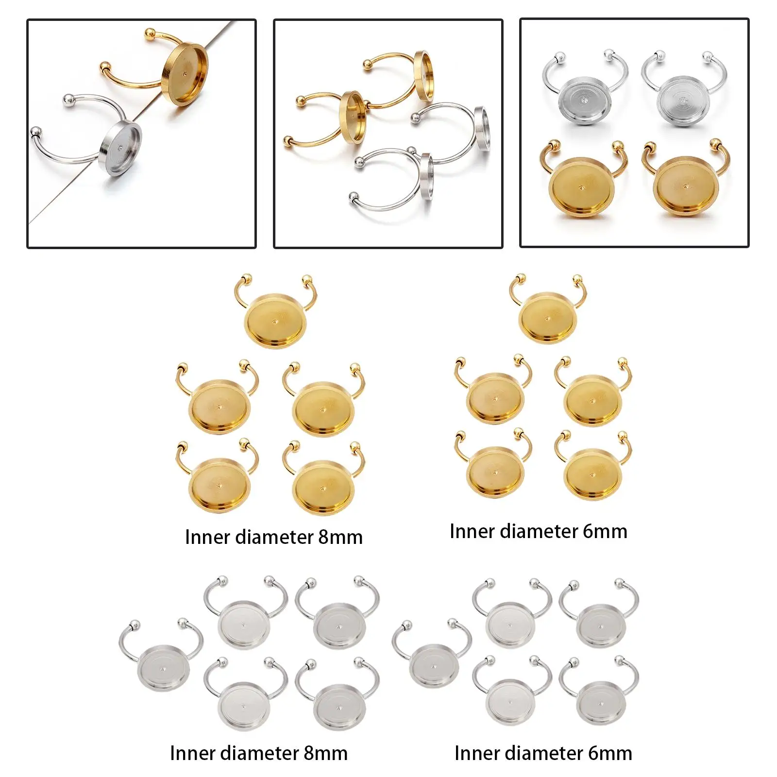 Aço inoxidável Anéis Base Configuração, Jóias Fazendo Suprimentos, 5Pcs