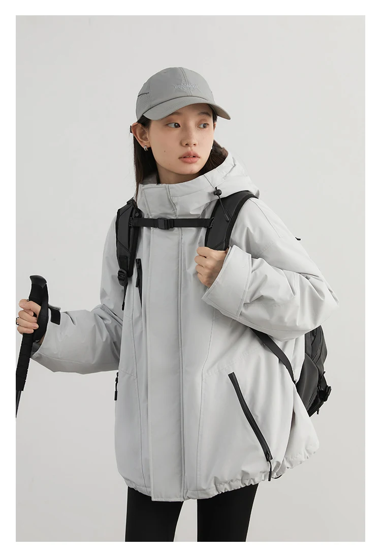 CHIC VEN Women Down Jacket Loose Outdoor Stand Up Collar Hooded 90 White Duck Down Lady Sport Coat Winter 2024 Female Clothing