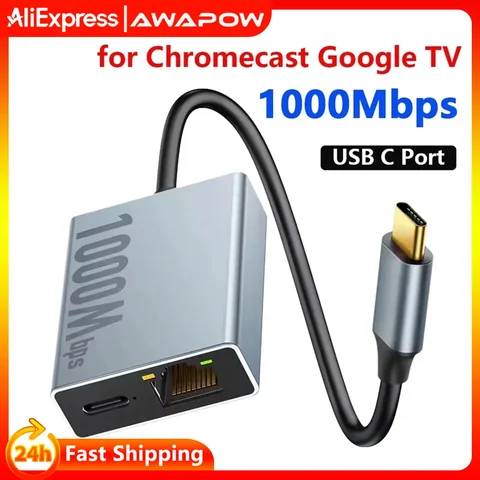 Electop 1000Mbps USB C to Ethernet Adapter for Chromecast with Google TV Type-C to RJ45 Ethernet Network Card for Laptop Tablet
