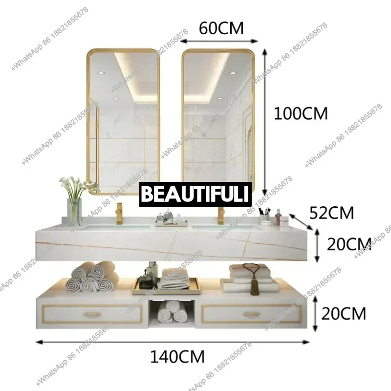 

Z136Bathroom Vanity Combination Of Bathroom Cabinets Modern And Minimalist Washbasin Double Basin Cabinet Light Luxury Solid Woo