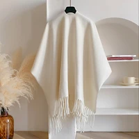 Winter Women Poncho Warm Shawl Double Sided Designer Thickening Blanket Luxury Scarf Female Cloak Cashmere Pashmina Cape Stole - Image 2