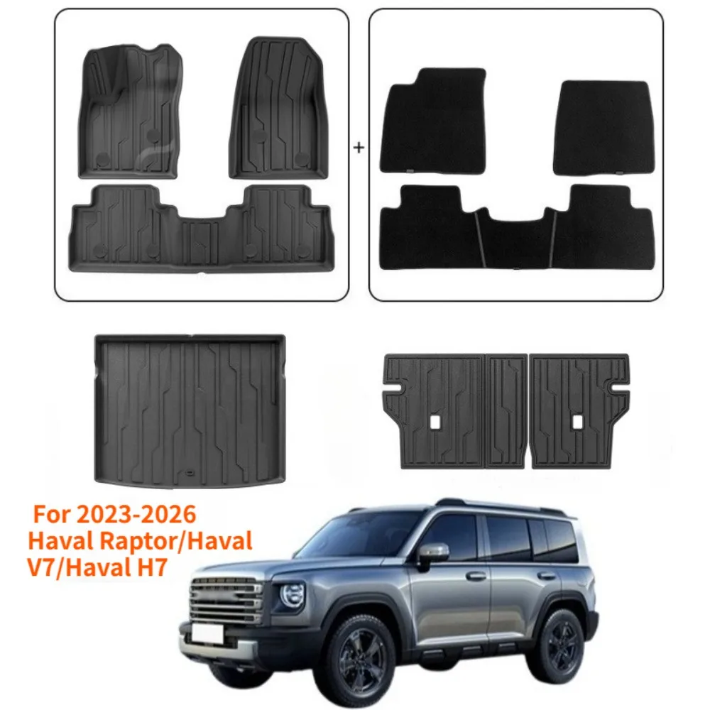 TPE Car Mats for 2023-2026 Haval Raptor/Haval V7/Haval H7, including Floor Mats, Trunk Mat, and Seat Back Mats