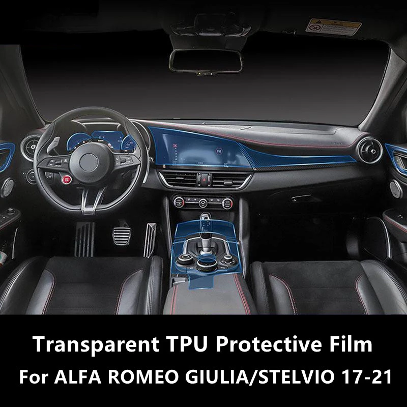 For ALFA ROMEO GIULIA/STELVIO 17-21 Car Interior Center Console Transparent TPU Protective Film Anti-scratch Accessories Refit