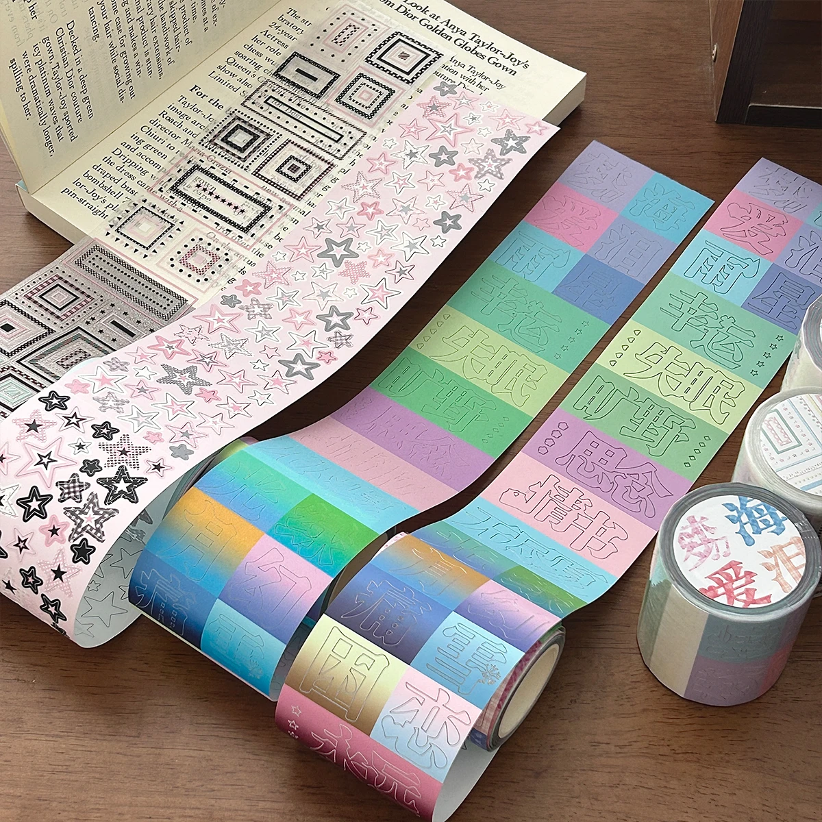 WAKAWAKA Glitter Sand Text Sticker Roll Decorative Stickers Scrapbook Sticker Autumn Vintage Guca Craft Deco Stickers