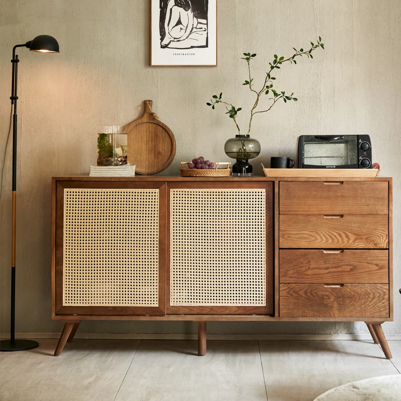 Italian minimalist solid wood eight-bucket cabinet, bedroom locker, living room light luxury high-end black bedside