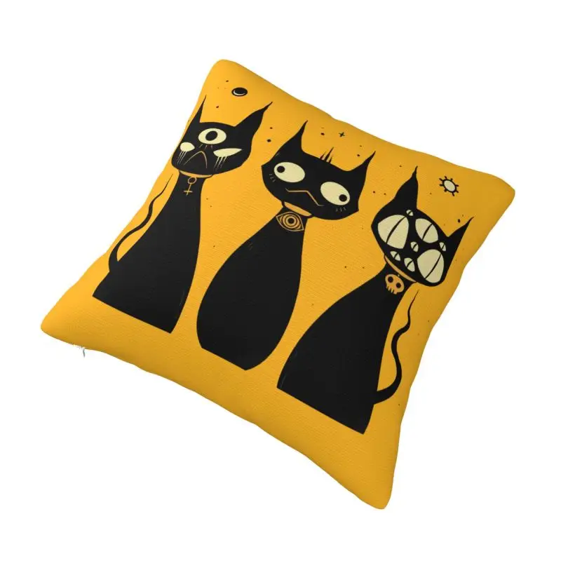 Custom Three Creepy Cute Black Cats Goth Art Pillow Case 40x40cm Cushions Cover Square Pillowcase