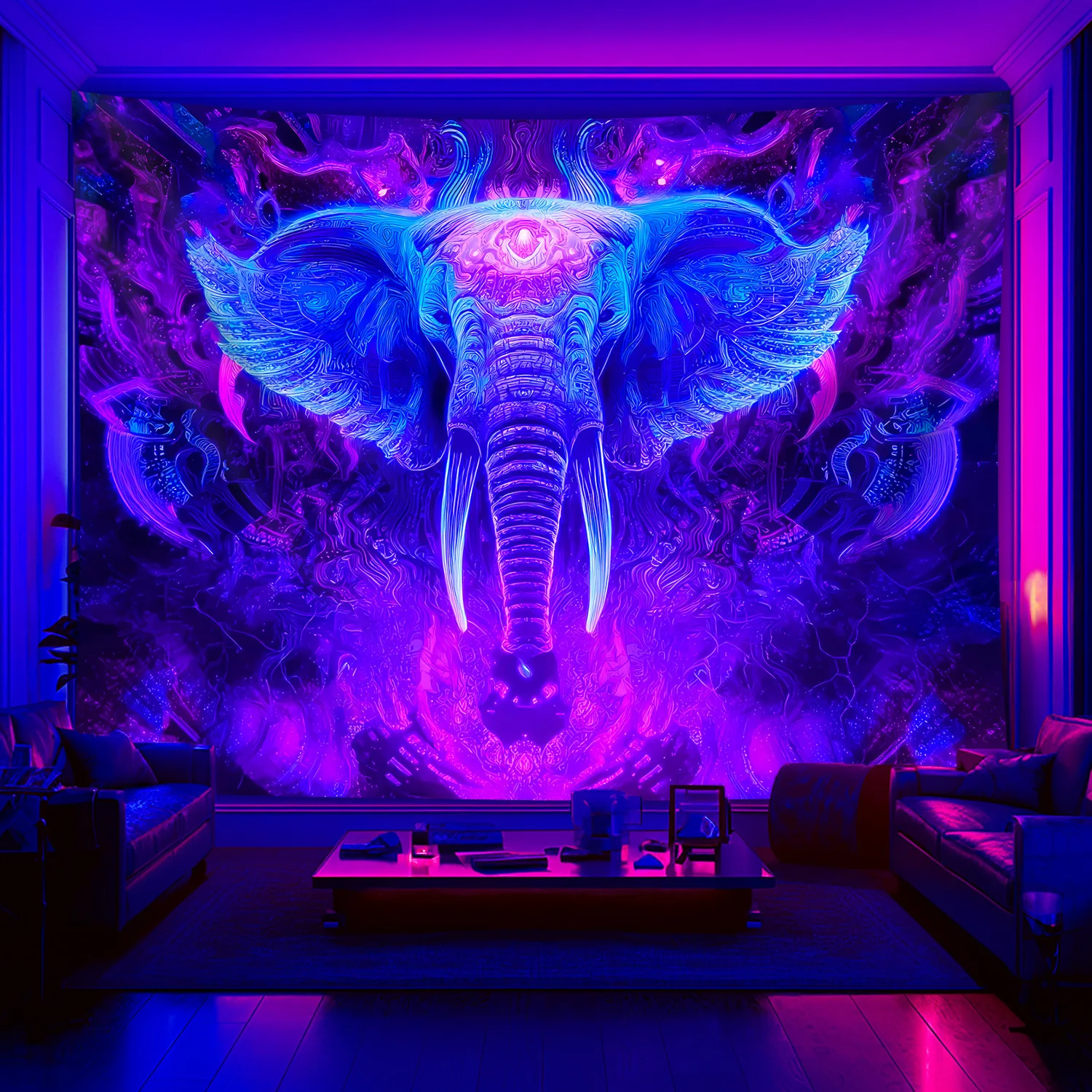 VIKAMA Fantasy الأرجواني والأزرق الفيل نسيج نمط البوهيمي غرفة نوم الموسيقى استوديو موضوع غرفة ديكور