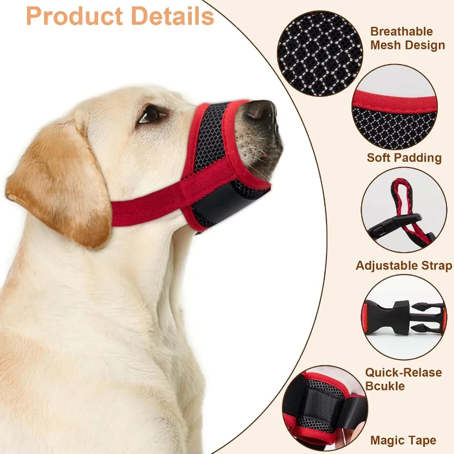 كمامة كلب للكلاب الكبيرة والمتوسطة الحجم، كمامات كلب شبكية ناعمة لمنع العض والنباح، واقي فم قابل للتنفس مع Adju