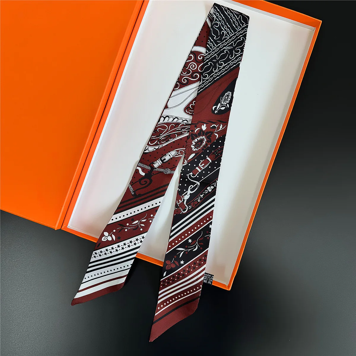 Thin and narrow decorative silk scarves French for Women, Lightweight Versatile Bandana Style, Daily Office Party Vacation Boho