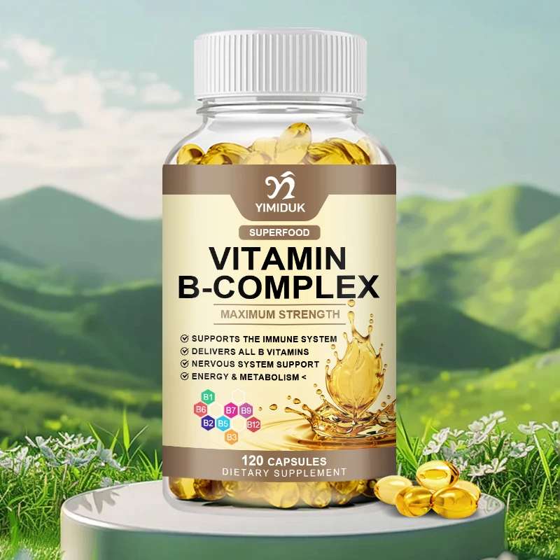 كبسولات فيتامين ب المعقدة الكاملة، مع فيارمين سي، تدعم التمثيل الغذائي، وظيفة البشرة والشعر والدماغ، وتخفيف التوتر، للرجال والنساء #2