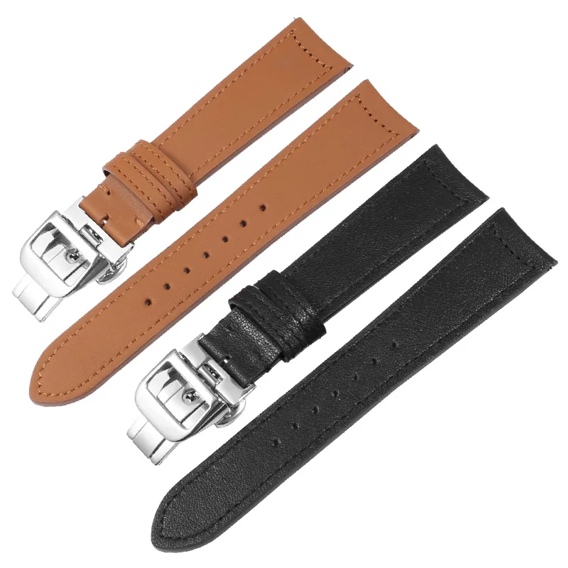 Genuine Leather Watch Strap Substitute Ultra-thin Master/Moon Beichen Arc Interface Cowhide Watchband 19/20/21mm