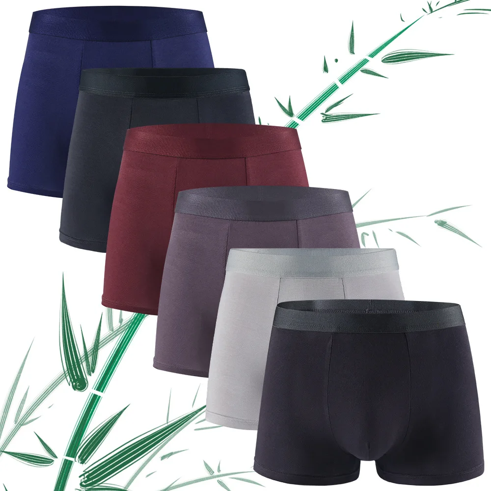

6 Pieces Lot Bamboo Fiber Men's Boxer Briefs Solid Color Seamless Underwear Men Shorts Male Panties Spandex Underpants Black New
