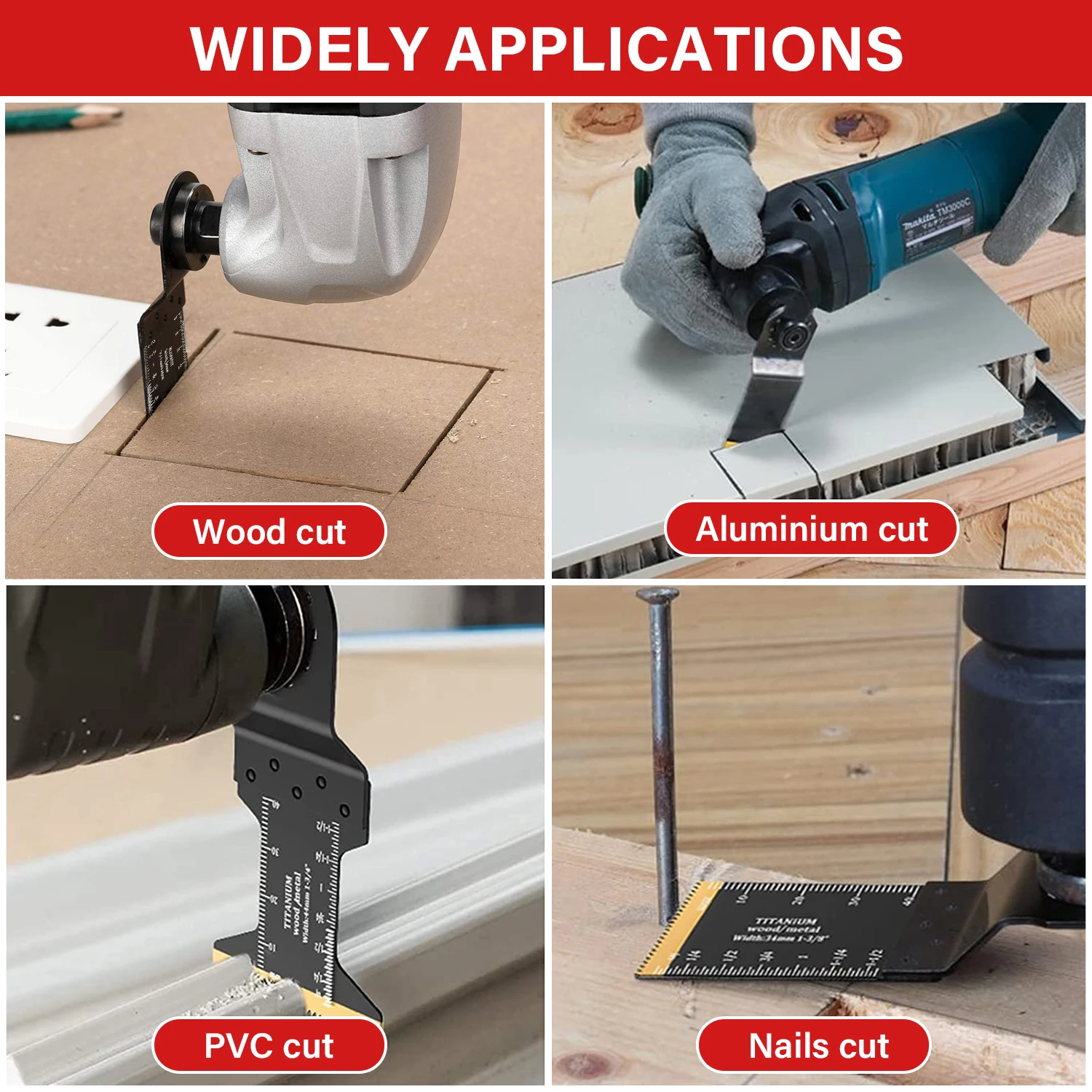 Lâminas de serra oscilante, lâmina do dente do carboneto, corte do metal, pregos de aço, parafusos, acessórios do multitool, 5 PCes