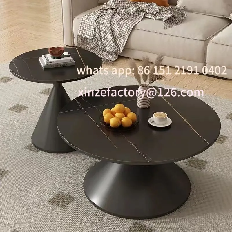 

Customizable cream wind round living room coffee table household small apartment rock slab coffee table