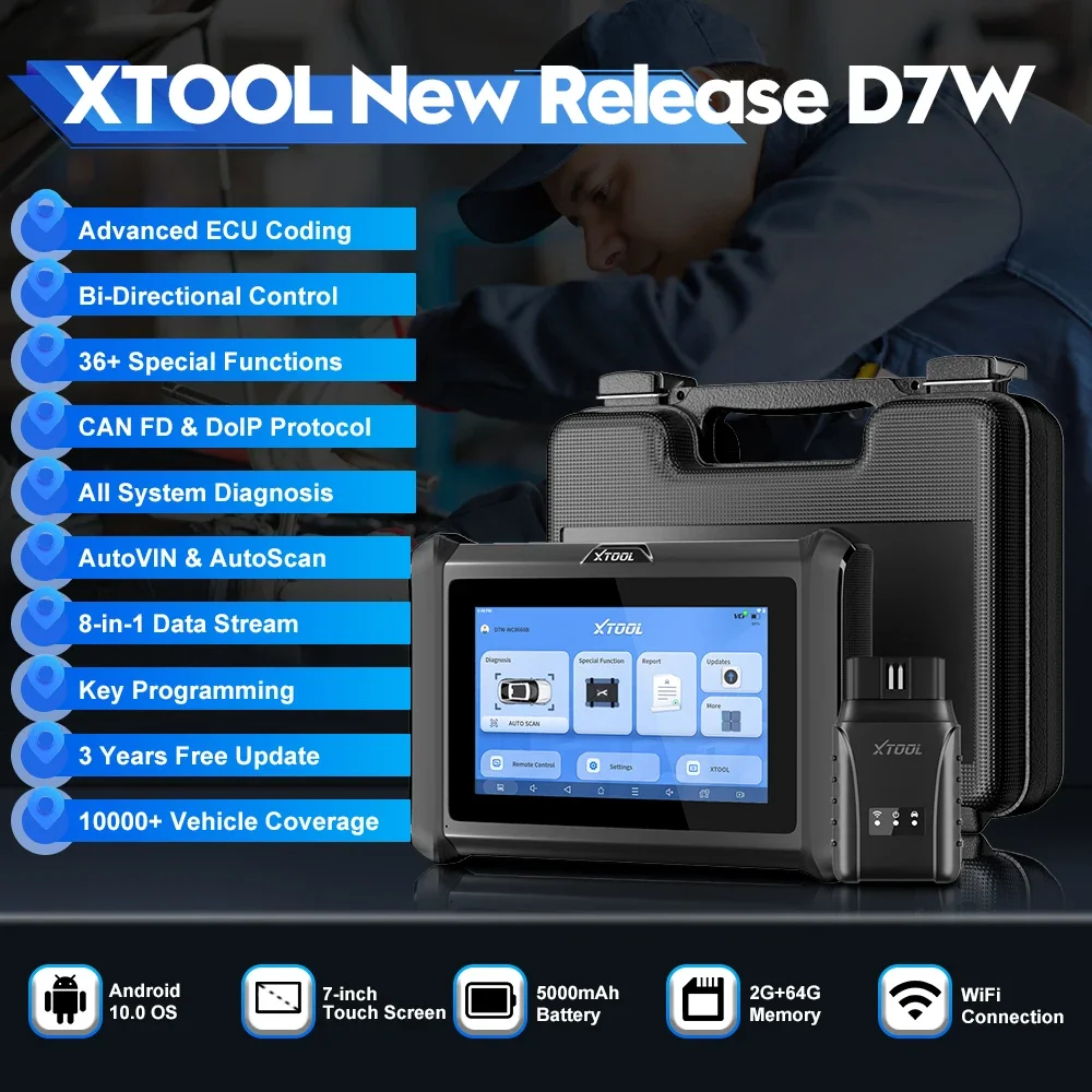 XTOOL D7W Bluetooth Automotive Diagnostic Tools Key Programming ECU Coding Car OBD2 Scanner With DOIP CAN FD Upgrade of D7S D7BT