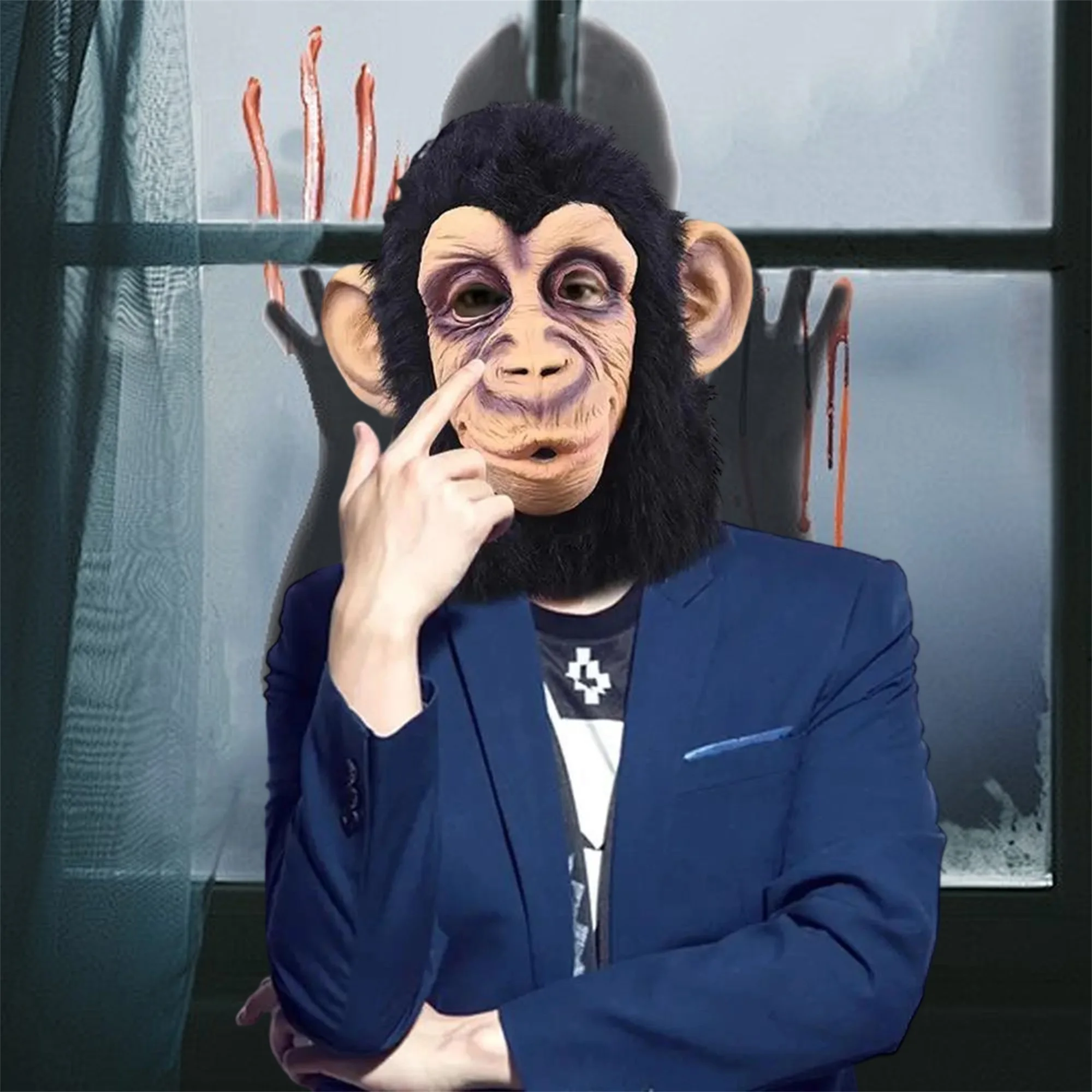 قبعة زي غوريلا، غطاء رأس على شكل حيوان واقعي لملابس الهالوين والحفلات التنكرية مع الأصدقاء #2