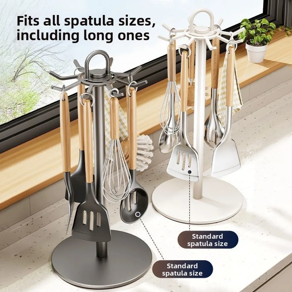 1pc Kitchen Countertop Utensil Holder Steel 360° Rotating Cooking Utensils Hanging Rack For Spoon Spatula Kitchen Utensil Hooks
