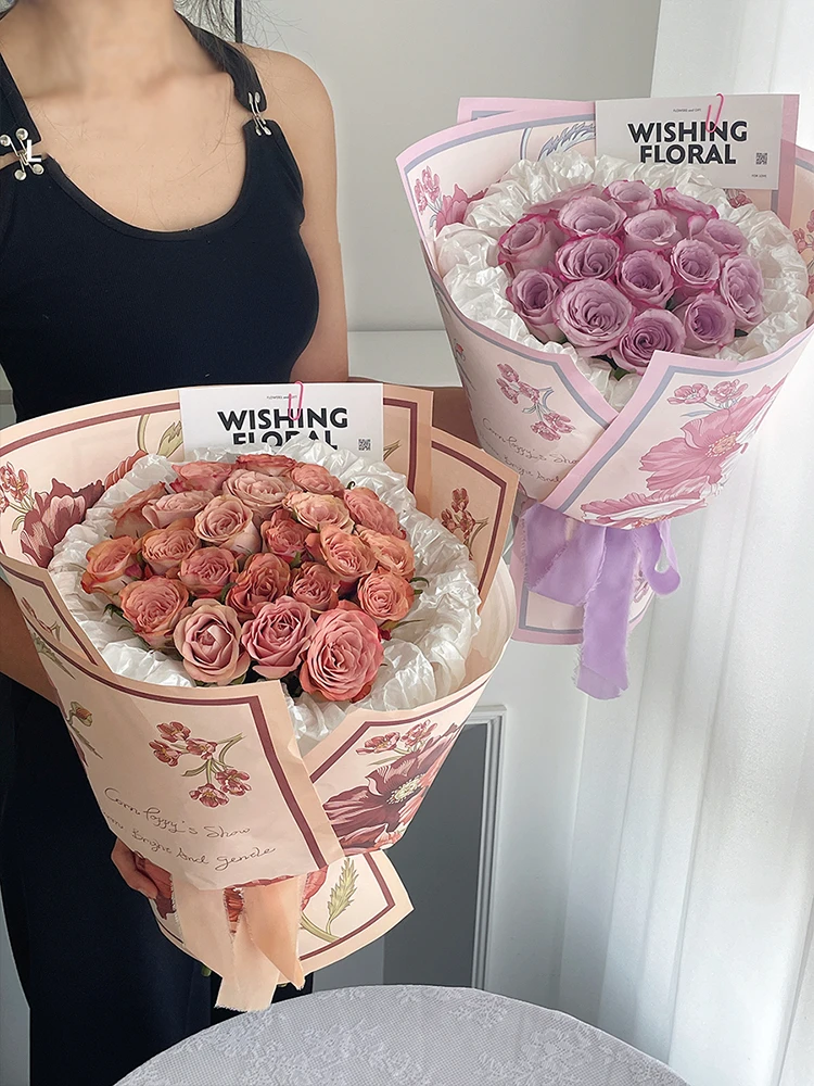 Romantic Flower Wrapping Paper, Handmade Flower Bouquet, Floral Packaging Diy Material, Waterproof  10 Sheets