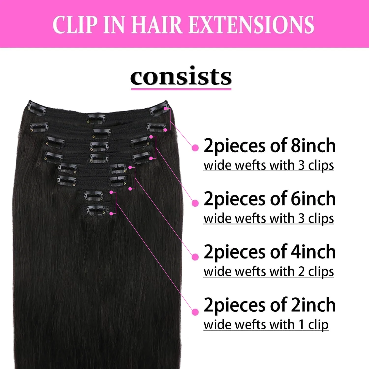 Clip in Hair Extensions Human Hair Brazilian Virgin Hair Natural Straight Seamless Clip on Hair Extensions Invisible Clip ins 1B