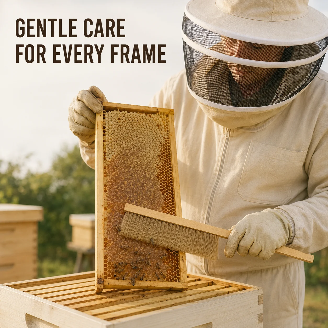 Wood Honey Brush Beekeep Tools Wasp Bee Sweep Two Rows of Horse Tail Hair Bee Brush Beekeeping Equipment