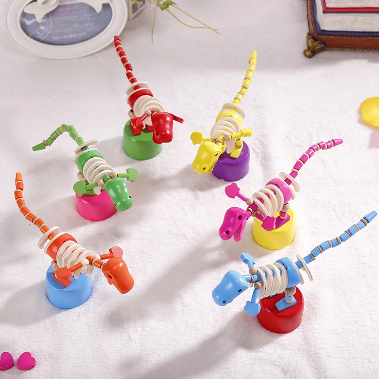 Children's Puzzle Toys Simulation Wooden Dinosaur Joints Movable Swinging Toys Model Desktop Decorative Ornaments Boy Gifts