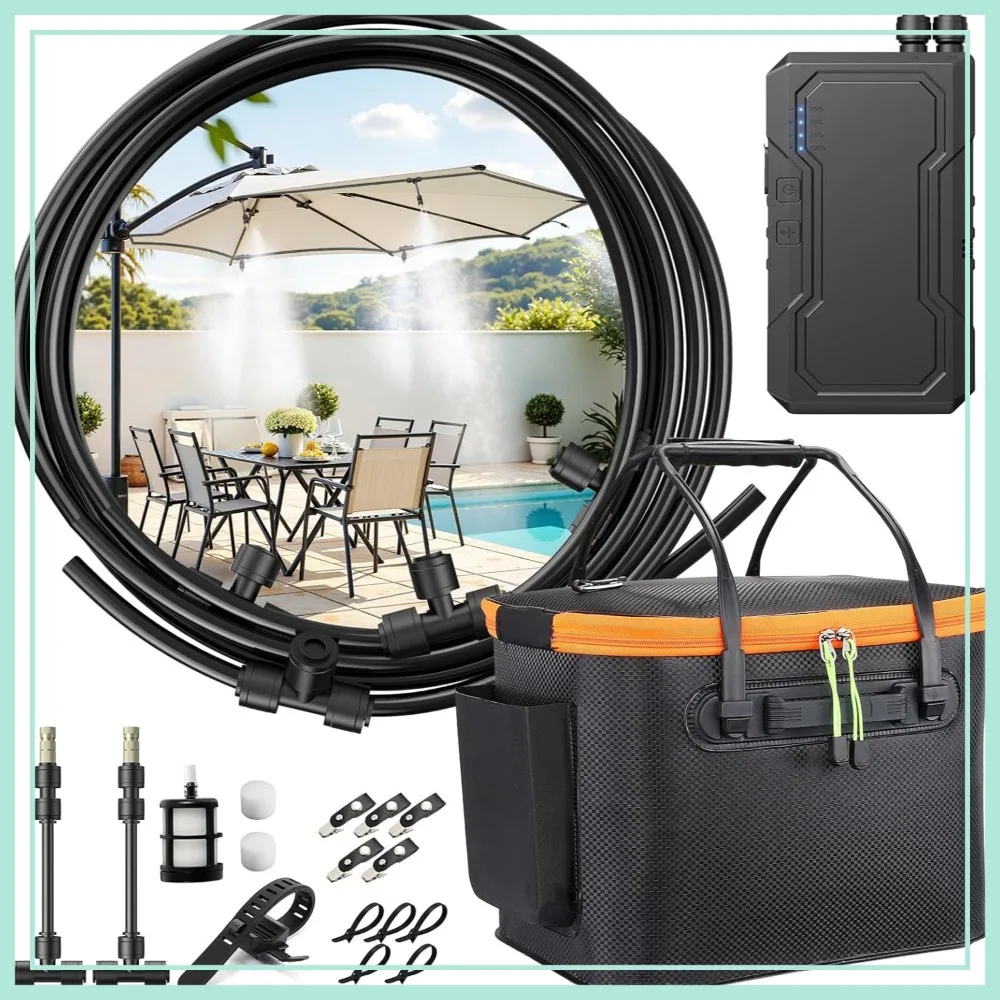 

Portable Misting System, 20L Bucket, 26FT Hose, Outdoor Cooling Misters for Sports/Patio/Camping