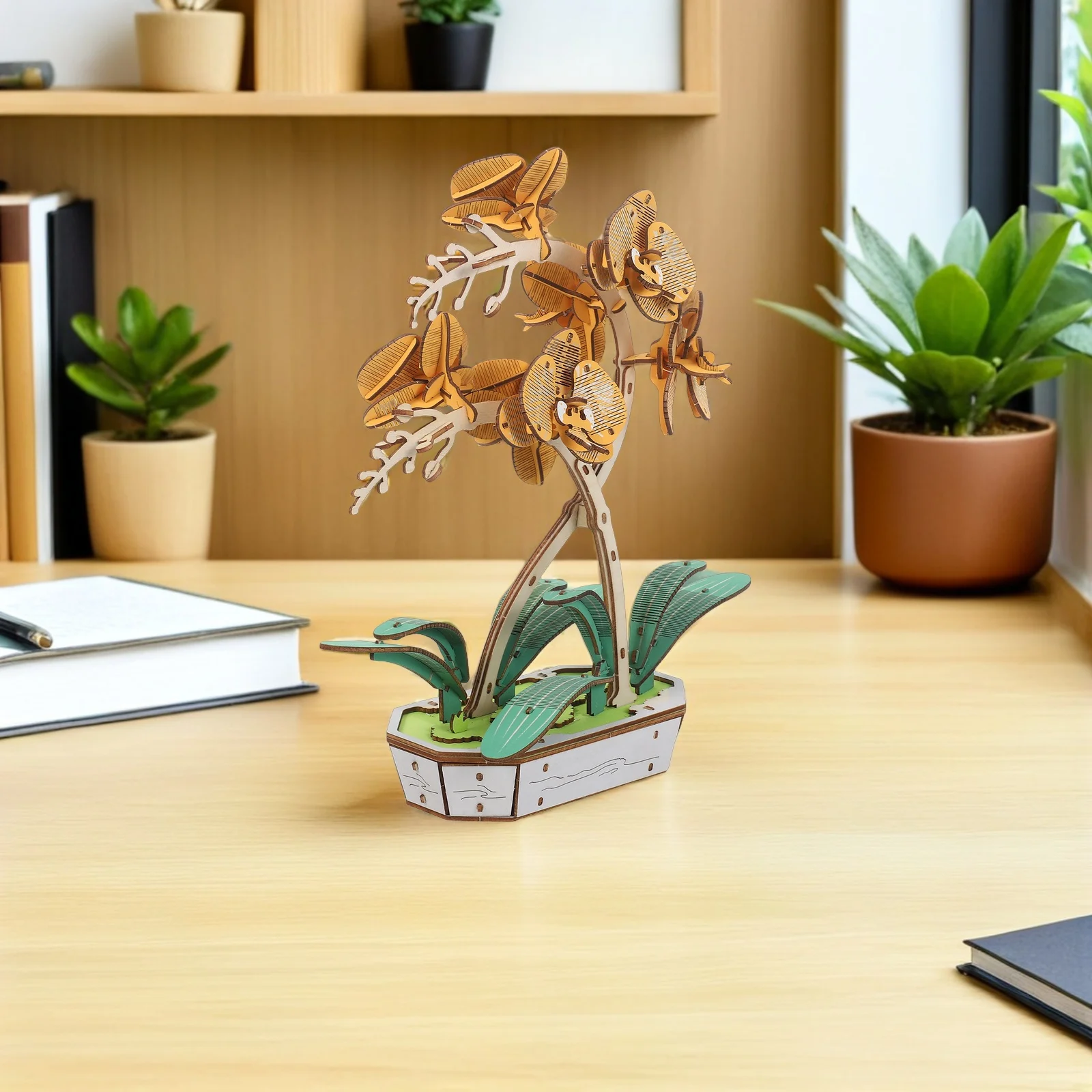 3D Wooden Flower Puzzle Kit Phalaenopsis Diy Building Set Natural Wood Craft Desktop Decor Artificial Bouquet Educational Puzzle
