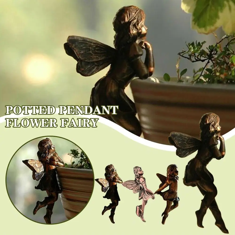 Mini Angel Girl Hanging Cup Resin Decoration Fairy Garden Decoration Edge Basket Flower Design Pot Huggers Combination Fair J3X5