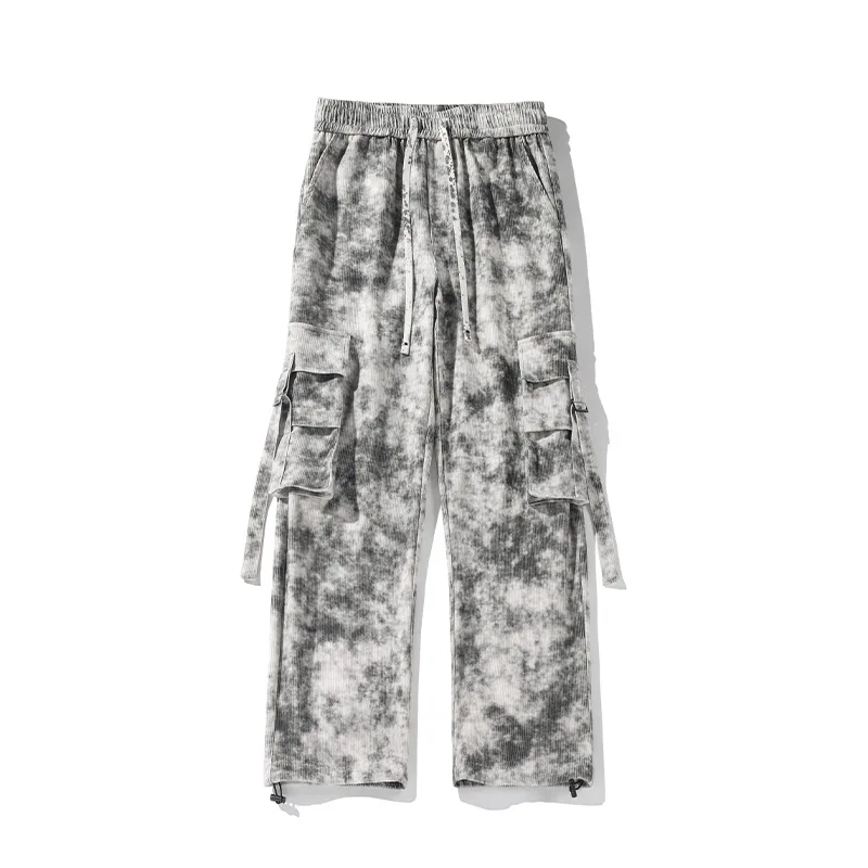 TRSYPHXM 2024 nuevos pantalones Tie Dye para hombres primavera y otoño nuevos pantalones de trabajo plisados americanos retro guapos pantalones de gama alta