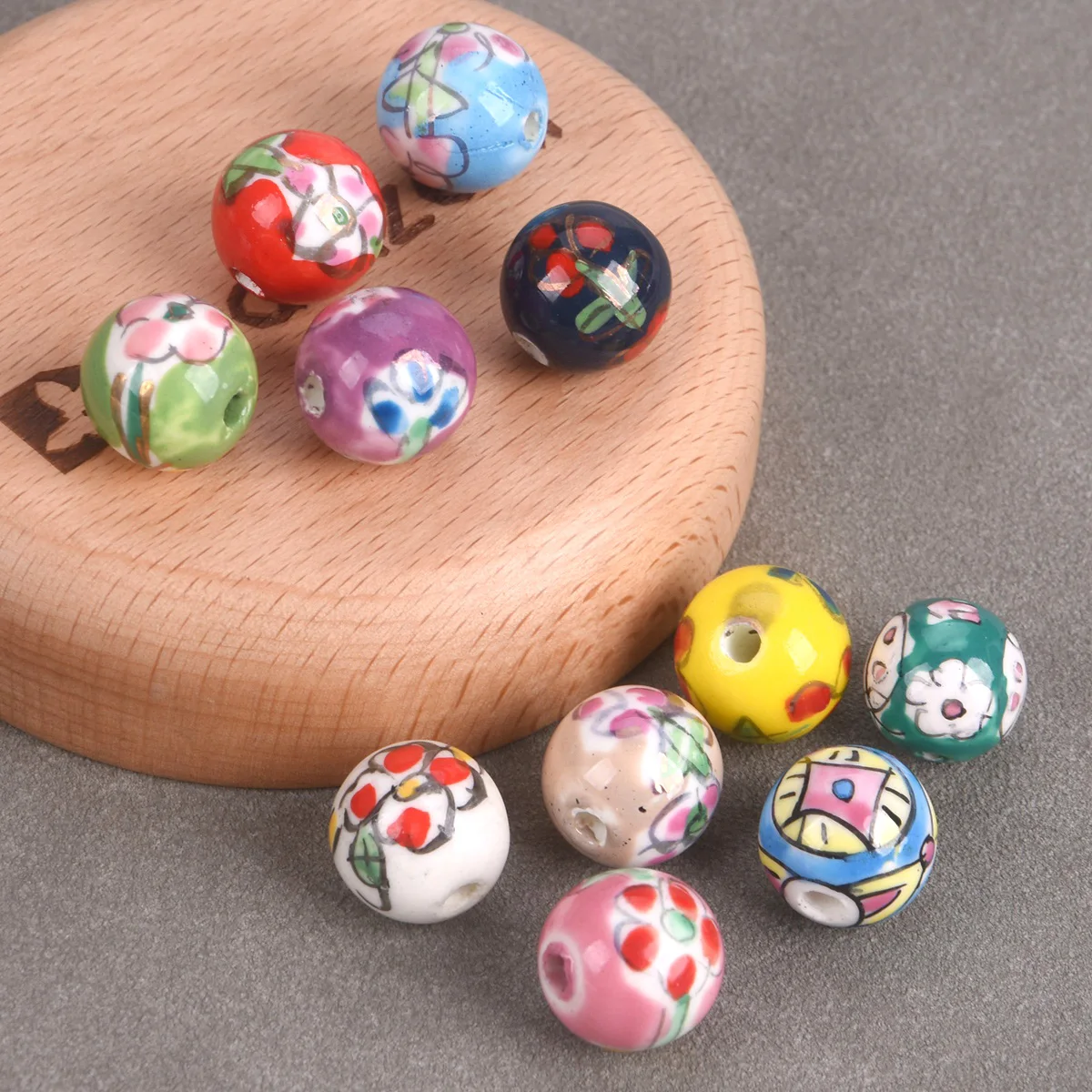 5PCS Hand Painted Flower Patterns Round 13mm~14mm Handmade Loose Ceramic Porcelain Beads For Jewelry Making DIY Cratfs Findings