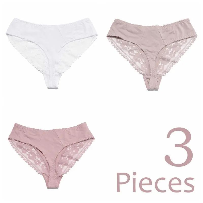 Beauwear 3PCS/Lot plus size femme lace string ultra thin cotton soft panties solid color women big size 5XL thong underwear