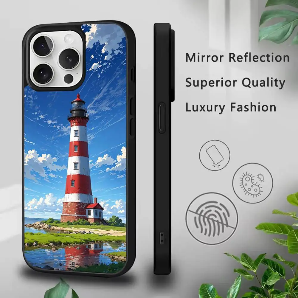 Casing Ponsel Anime Lighthouse Untuk IPhone 17,16,15,Pro,Max,Air,14,Plus,13,12,11 Penutup Pengisian Daya Nirkabel Magesafe