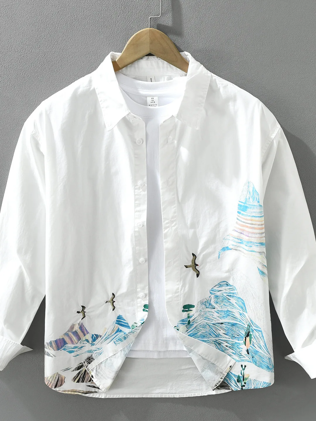 New Chinese Style Long Sleeve Cotton Shirt Men's Casual Design Printed Loose Fit Autumn New Arrival Pure Cotton Men's Shirt
