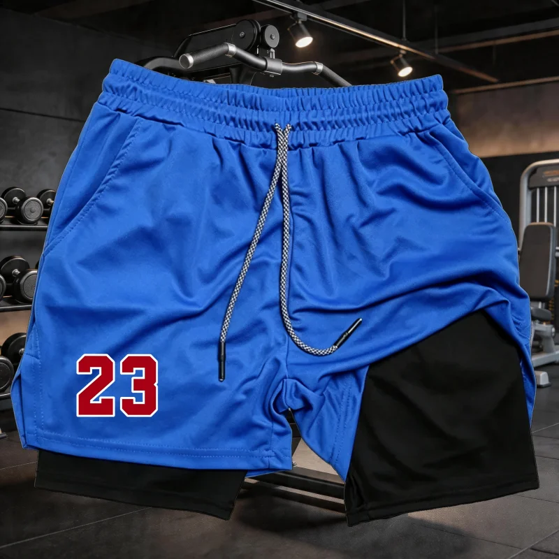 Summer hot selling men's comfortable gym training 2-in-1 sports fashion quick drying fabric jogging double-layer shorts
