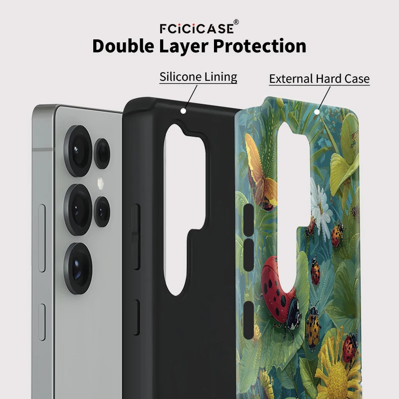 Fcicicase A36 A16 A56 A26 fleur mignon insecte motif coque de téléphone pour Samsung Galaxy S25 Ultra S20 FE S23 Plus S24 mat Capa