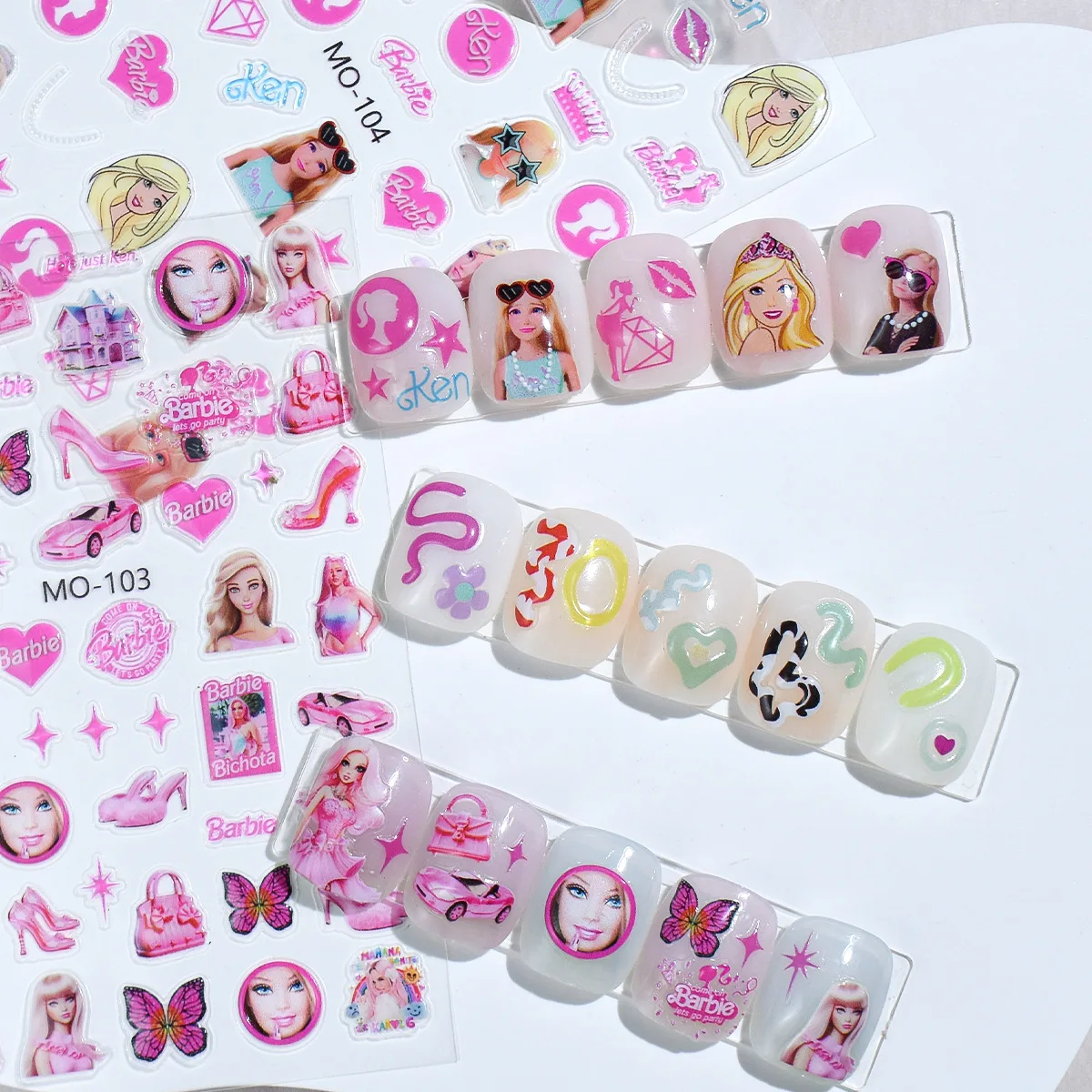 Cartoon Barbie Princess Nail Art Stickers Cute Style Jelly Nail Stickers Pink Three-Dimensional Relief Nail Stickers Y2K Girls