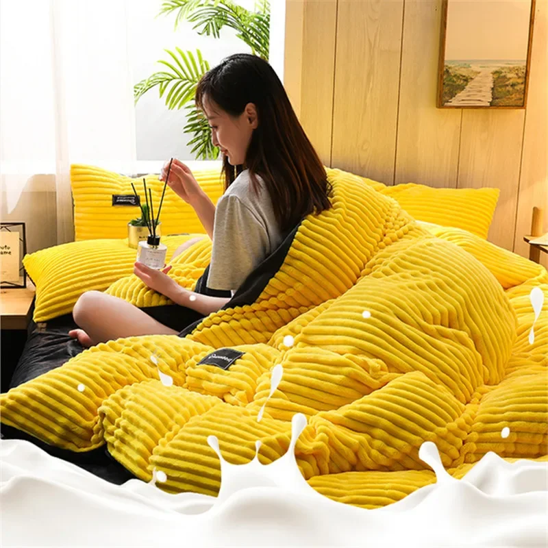 

6pcs Winter Bedding Set Solid Color Milk Velvet Duvet Cover Bedroom Bed Sheets and Pillowcases King Size Bed Set Home Textiles