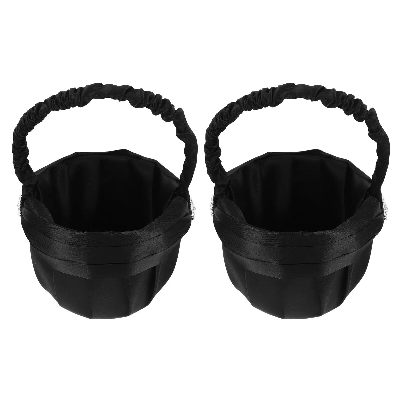 

2Pcs Wedding Flower Basket Rhinestone Black for Bridal Party Rustic Or Modern Ceremonies Petals Confetti Organizer