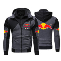 2025 New Men's Red Bull Logo Printed Motorcycle Jacket Hooded Jacket Casual Oversized Men's Coat Warm Overcoat Hoodie For Men's